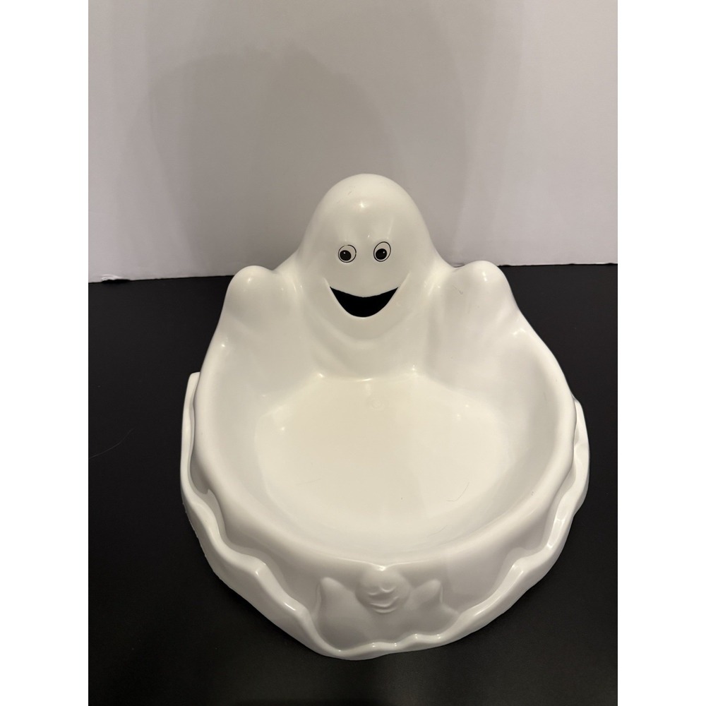 Halloween Candy Dish Bowl Molded White‎ Ghost Shape VTG
